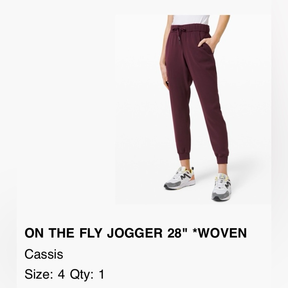 NWT! Lulu lemon On The Fly Joggers 28” Woven Cassis Maroon size 4 - Picture 11 of 12